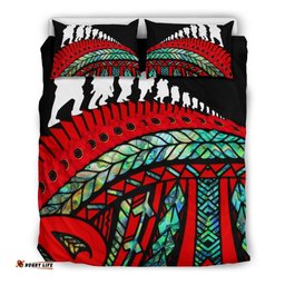 Anzac New Zealand Bedding Set, Poppies Lest We Forget Maori Duvet Cover Soldiers Paua