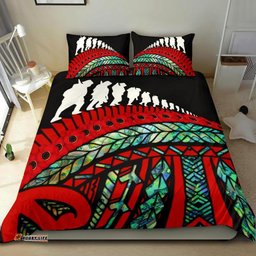 Anzac New Zealand Bedding Set, Poppies Lest We Forget Maori Duvet Cover Soldiers Paua