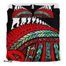 Anzac New Zealand Bedding Set, Poppies Lest We Forget Maori Duvet Cover Soldiers Paua