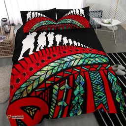 Anzac New Zealand Bedding Set, Poppies Lest We Forget Maori Duvet Cover Soldiers Paua