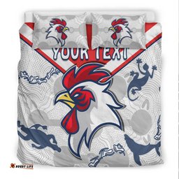 Custom Personalised Roosters Bedding Set Sydney Indigenous Version White