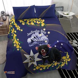 Tasimania Devil Australia Day Bedding Set Aussie Aussie Aussie Oi! Oi! Oi! Blue