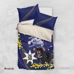 Tasimania Devil Australia Day Bedding Set Aussie Aussie Aussie Oi! Oi! Oi! Blue