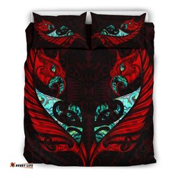 New Zealand Bedding Set Manaia Paua Fern Wing Red