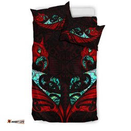 New Zealand Bedding Set Manaia Paua Fern Wing Red