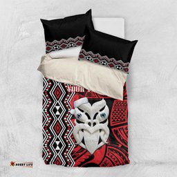 Personalised New Zealand Christmas Bedding Set Meri Kirihimete Maori Wheku Taniko Art