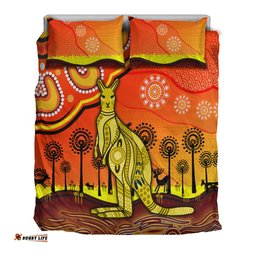 Aboriginal Art Kangaroo Bedding Set Indigenous Unique Vibes - Orange