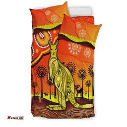 Aboriginal Art Kangaroo Bedding Set Indigenous Unique Vibes - Orange