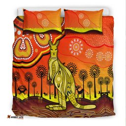 Aboriginal Art Kangaroo Bedding Set Indigenous Unique Vibes - Orange