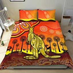 Aboriginal Art Kangaroo Bedding Set Indigenous Unique Vibes - Orange