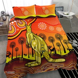 Aboriginal Art Kangaroo Bedding Set Indigenous Unique Vibes - Orange