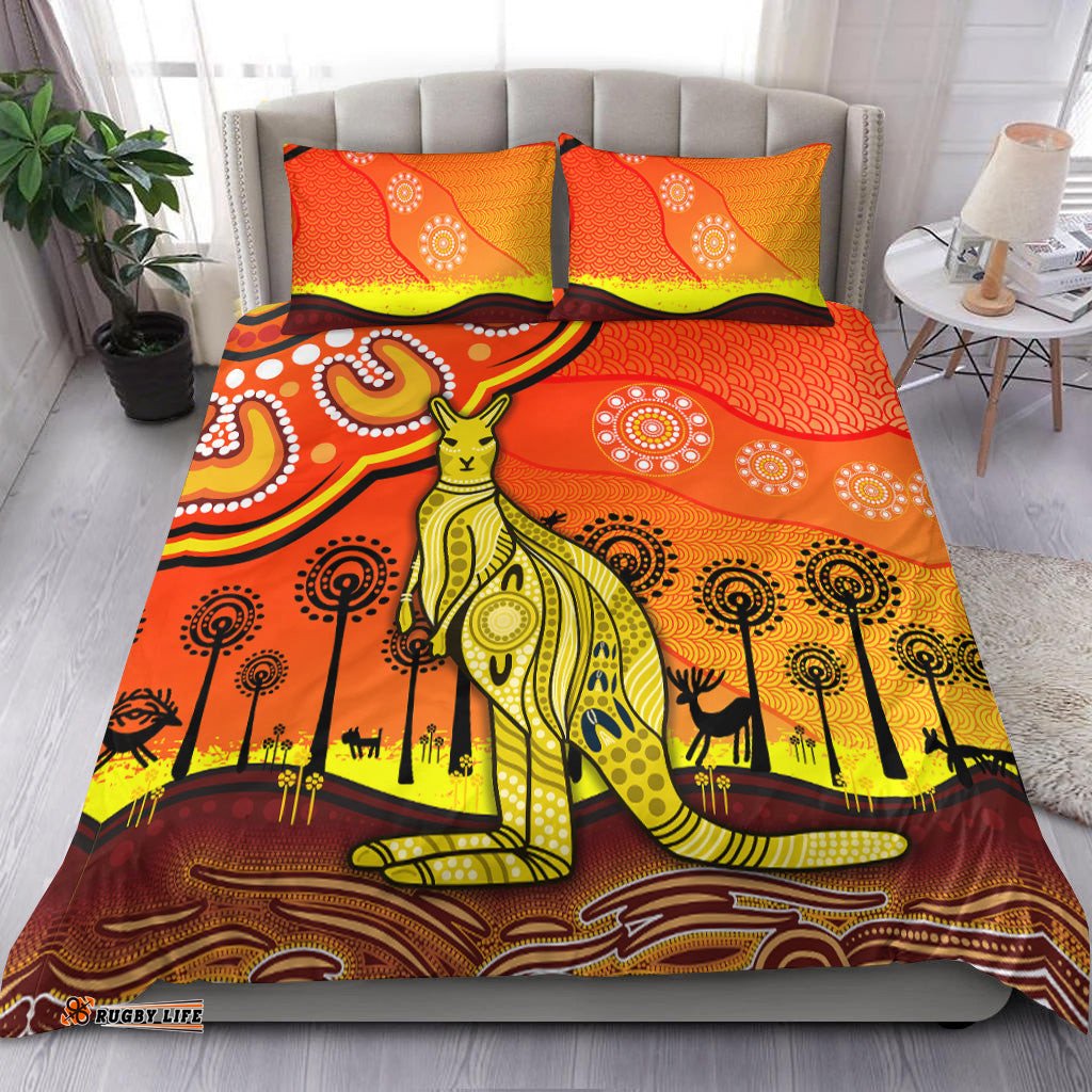 Aboriginal Art Kangaroo Bedding Set Indigenous Unique Vibes - Orange