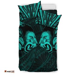 Double Lion Maori Tattoo Bedding Set New Zealand Turquoise
