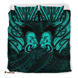 Double Lion Maori Tattoo Bedding Set New Zealand Turquoise
