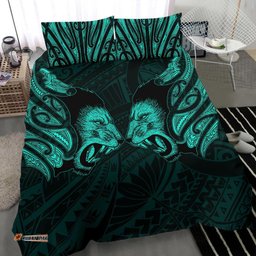 Double Lion Maori Tattoo Bedding Set New Zealand Turquoise