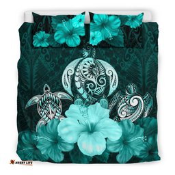 Three Turtle Polynesian Bedding Set Hibiscus Turquoise