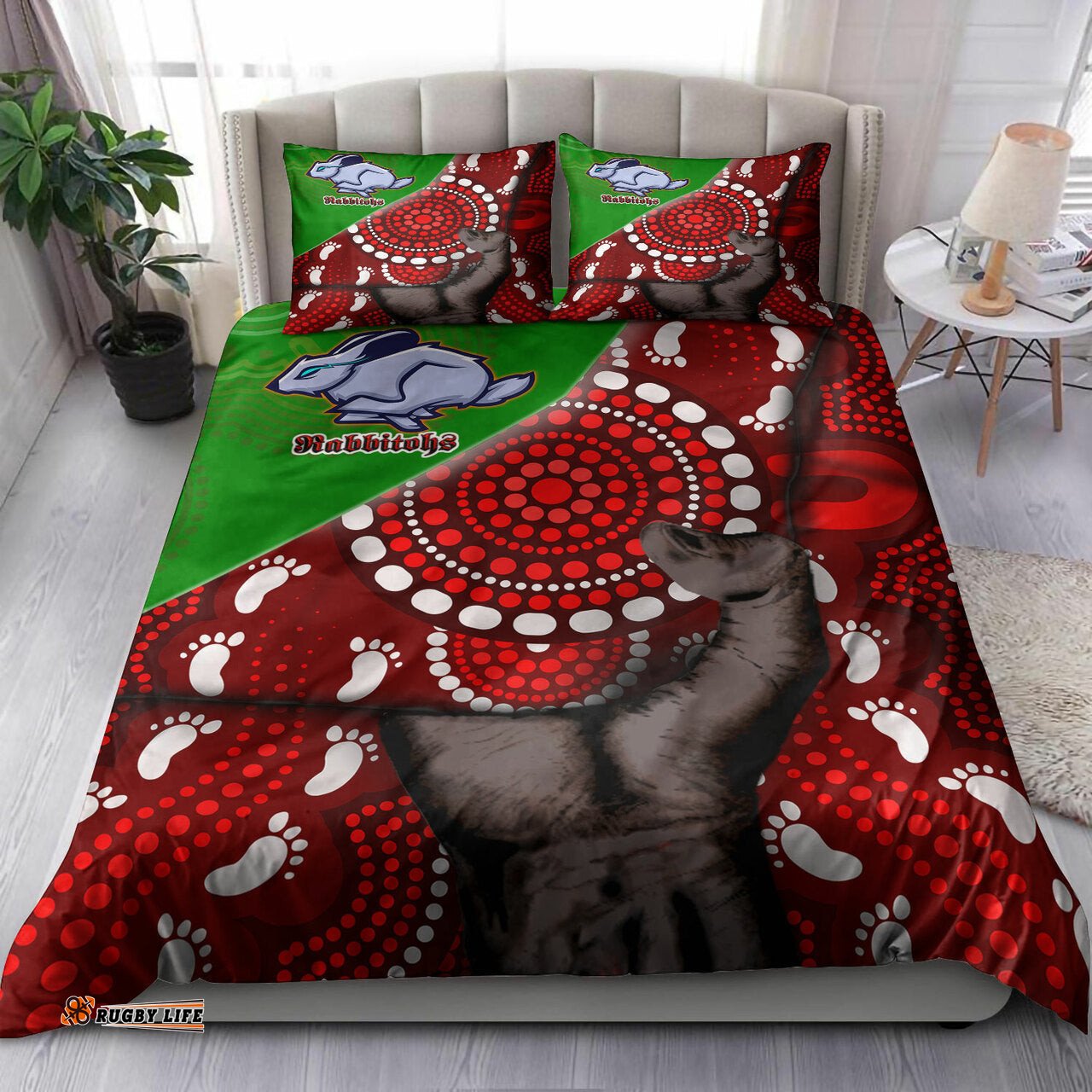 Rabbitohs Rugby Aboriginal Custom Patronage Bedding Set - South Sydney Rabbitohs Bloods In My Veins