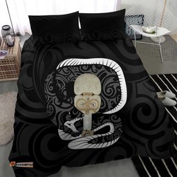 Black New Zealand Eel Bedding Set Aotearoa Maori Tuna With Kotiate Weapon