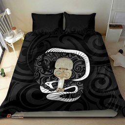 Black New Zealand Eel Bedding Set Aotearoa Maori Tuna With Kotiate Weapon