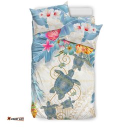Turtle Bedding Set Hibiscus And Palm Leaf