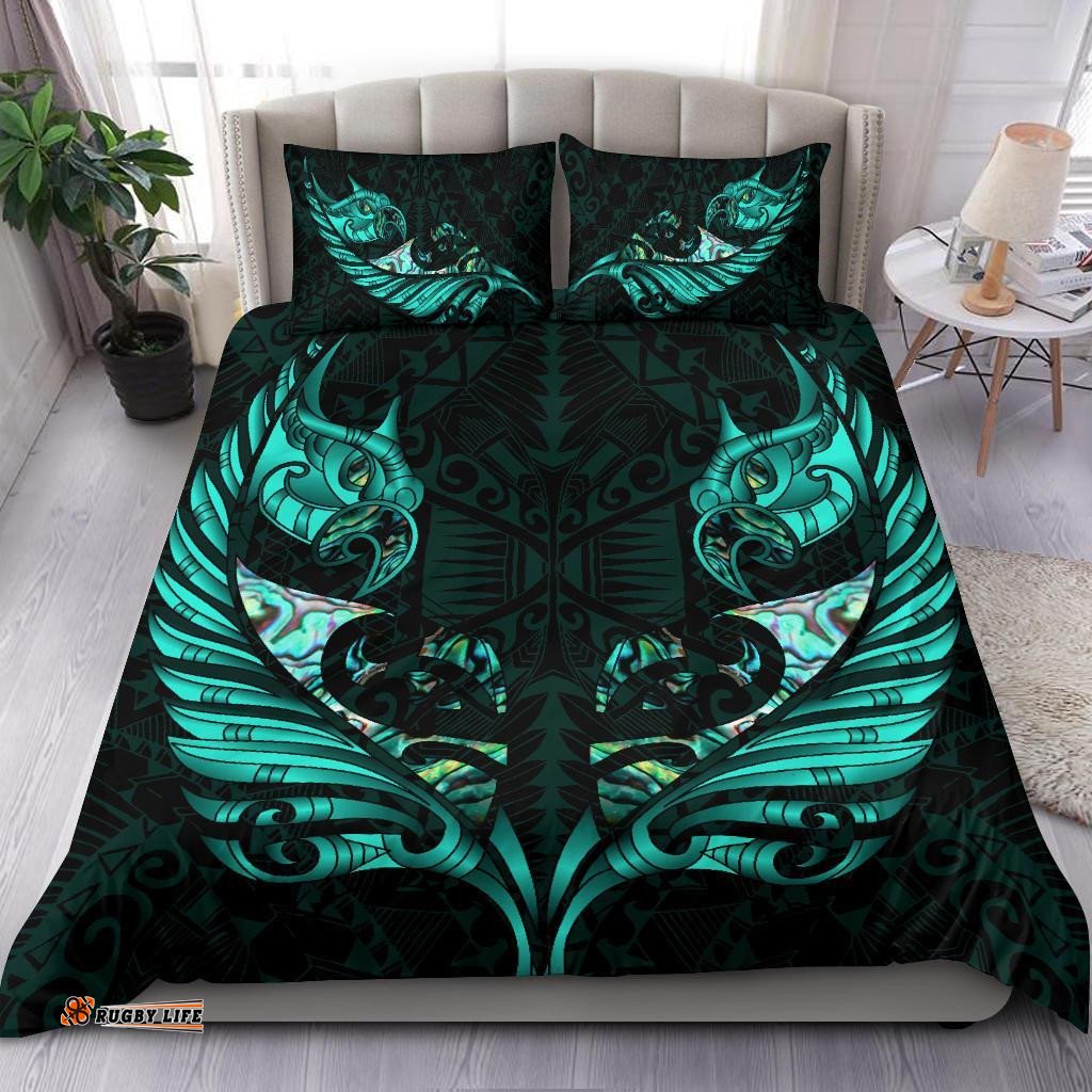 New Zealand Bedding Set Manaia Paua Fern Wing Turquoise
