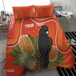 Personalised Australia Banksia And Black Cockatoo Bedding Set Aboriginal Art