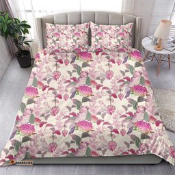 Pink Cockatoo Australia Bedding Set Tropical Flowers Seamless Pattern