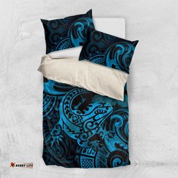 New Zealand Tuatara Bedding Set Aotearoa Maori Clematis Flowers Blue