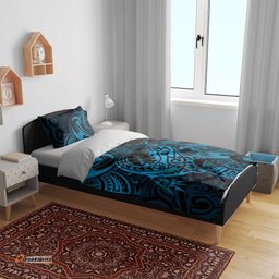 New Zealand Tuatara Bedding Set Aotearoa Maori Clematis Flowers Blue