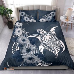 Turtle Bedding Set Polynesian And Hibiscus Duvet Cover