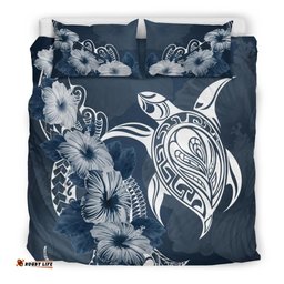 Turtle Bedding Set Polynesian And Hibiscus Duvet Cover