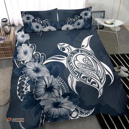 Turtle Bedding Set Polynesian And Hibiscus Duvet Cover