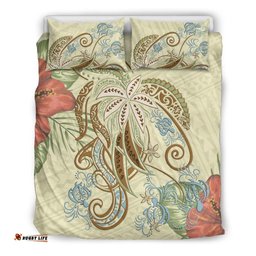 Polynesian Tribal Turtle Flowers Bedding Set Canary