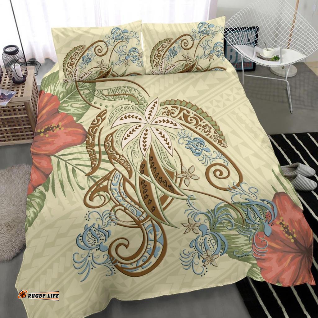 Polynesian Tribal Turtle Flowers Bedding Set Canary