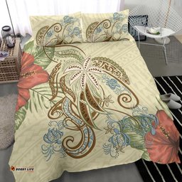 Polynesian Tribal Turtle Flowers Bedding Set Canary