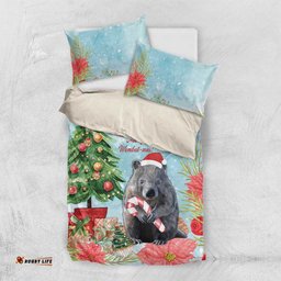 Australia Christmas Bedding Set Merry Wombat mas Watercolor Style