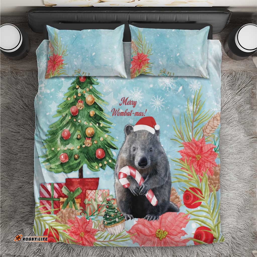 Australia Christmas Bedding Set Merry Wombat mas Watercolor Style