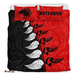 New Zealand Aotearoa Koru Fern Kiwi Bedding Set Red