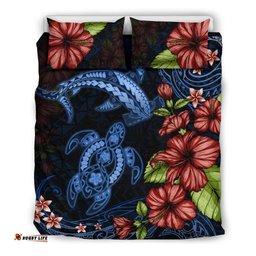 Turtle And Shark Bedding Set Hibiscus Polynesian