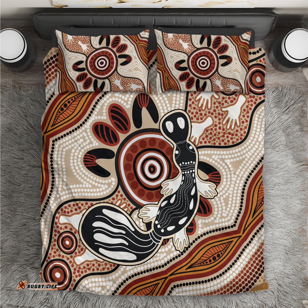 Aboriginal Dots Art Painting with Platypus Bedding Set No 3