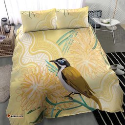 Australia Grevillea And Honeyeaters Bedding Set Aboriginal Art Watercolor Style