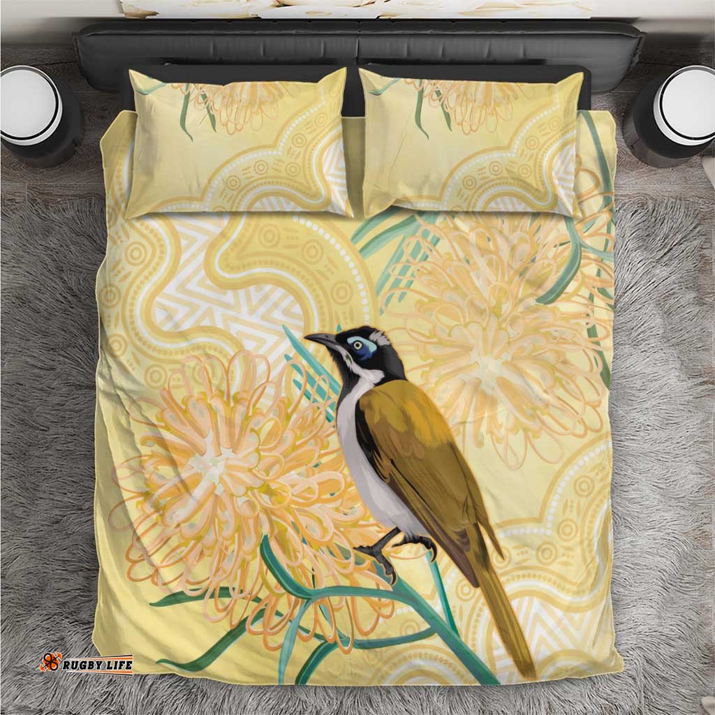 Australia Grevillea And Honeyeaters Bedding Set Aboriginal Art Watercolor Style