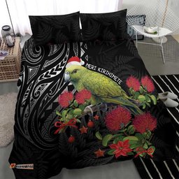 Meri Kirihimete Kakapo Bedding Set Black Silver Fern Christmas Vibe