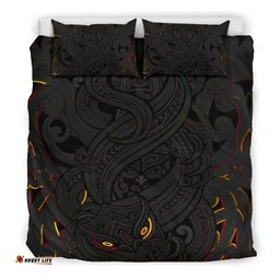 New Zealand Bedding Set, Maori Gods Tumatauenga God Of War Black