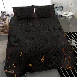 New Zealand Bedding Set, Maori Gods Tumatauenga God Of War Black