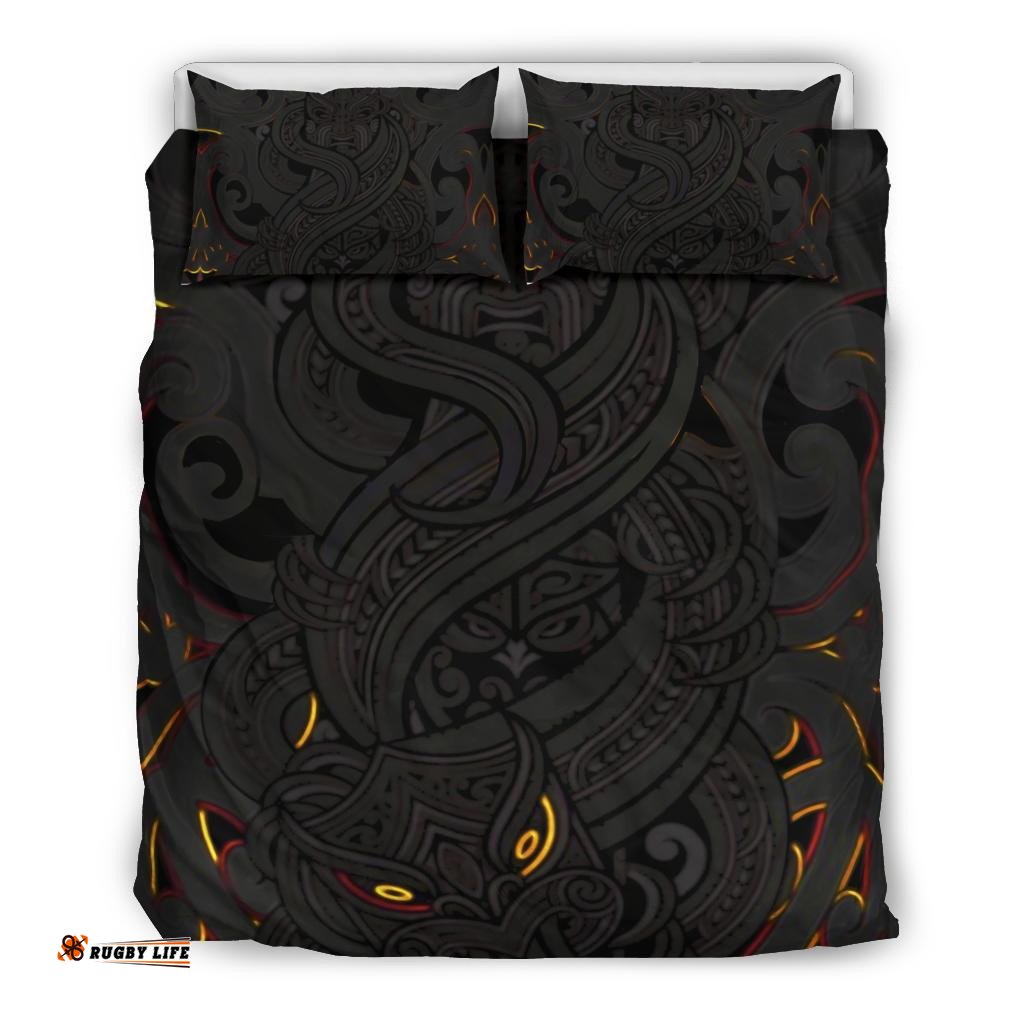 New Zealand Bedding Set, Maori Gods Tumatauenga God Of War Black