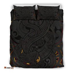 New Zealand Bedding Set, Maori Gods Tumatauenga God Of War Black