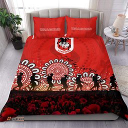 St. George Illawarra Dragons Bedding Set Aboriginal Rugby Anzac Day Poppy With Soldiers- NRL