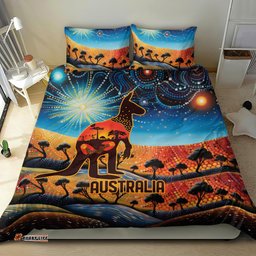 Aboriginal Dots Stary Sky With Kangaroo Bedding Set