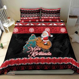New Zealand Christmas Bedding Set Funny Santa Riding Kiwi Meri Kirihimete